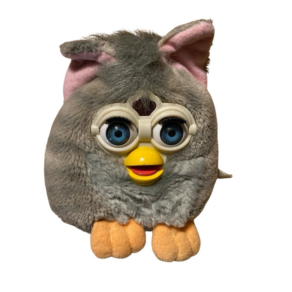 Vintage Furby Buddies Soft Plush Bean Toy 1999 Grey 5" Blue Eyes Tiger